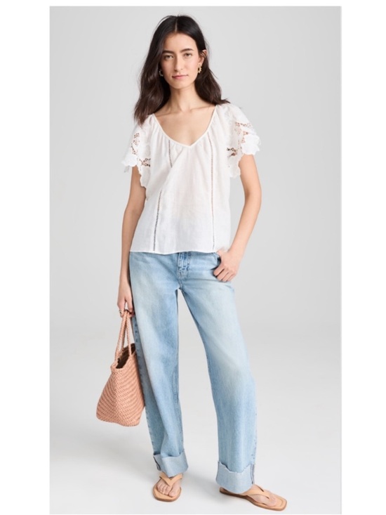 Ramy Brook Tops - NEW Ramy Brook Women's White Linen Lace Hilary Short Sleeve Top - Size S